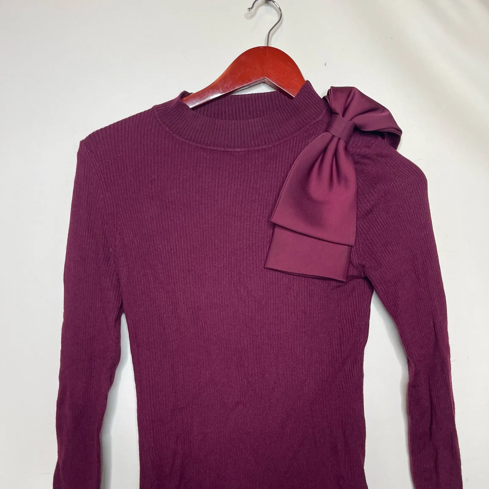 Ted Baker Extravagant Bow Ribbed Knit Cashmere Sweater Burgundy Womens 1 - Image 3