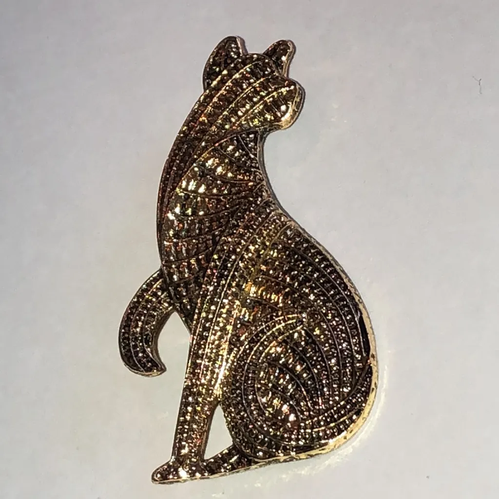 Aged Antique Gold Tone Boho Cat Brooch - Image 4