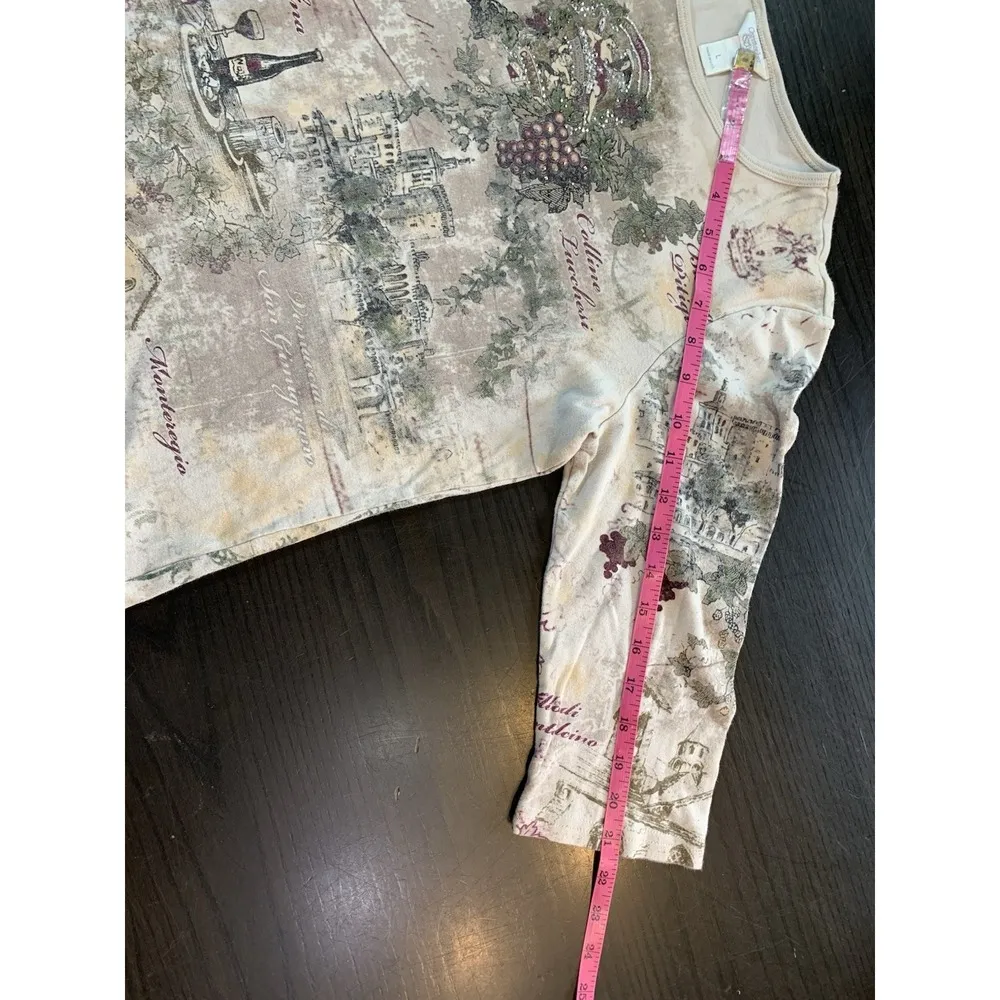 Vtg Y2K Italian Winery Scene Shirt Embellish Top USA Classic Romantic Watercolor - Image 13