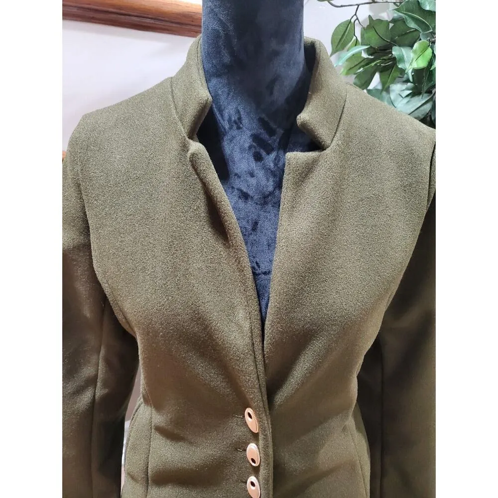 Green Women's Solid Long Sleeve Single Breasted Fitted Casual Coat Size Large - Image 2