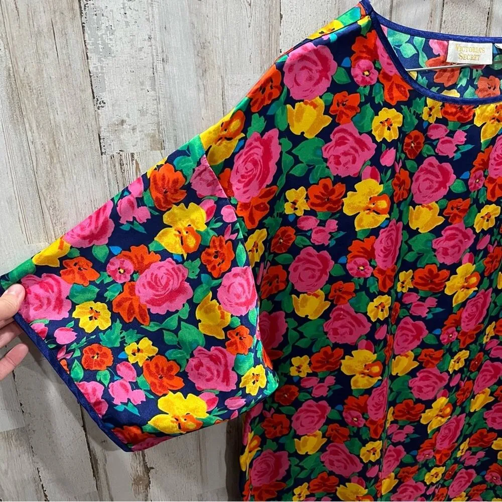 Vintage Victorias Secret Gold Label Floral Satin Sleep Shirt Womens Medium - Image 2