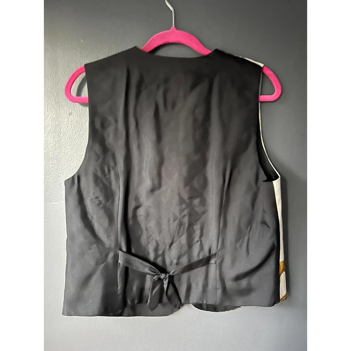 Rafaela 100% Silk Cream Vest with Adjustable Back Tie Black Size M - Image 2