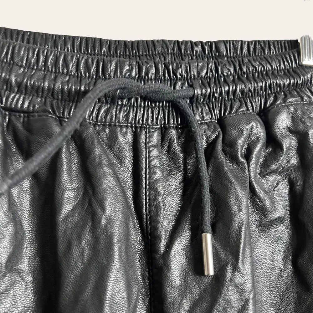 Zara Black Faux Leather Drawstring Jogger Pants Size XS - Image 4