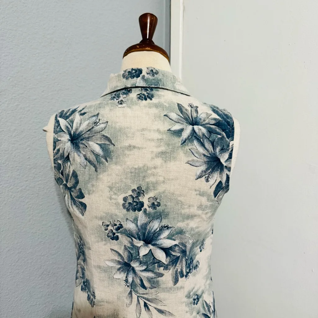 Connected Apparel Women Linen Blend Floral Sleeveless Buttondown Dress Sz 10 - Image 6