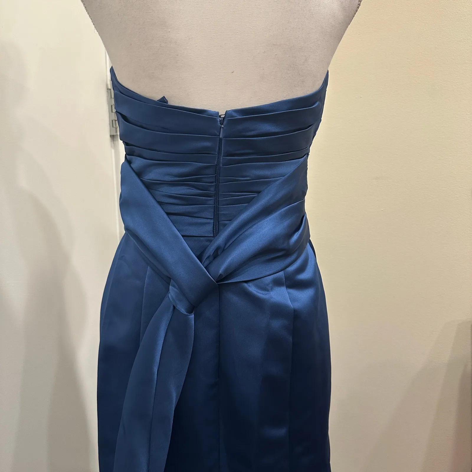 VTG 90s Bill Levkoff Navy Blue Strapless Satin Gown Bridesmaid Prom Black Tie 4 - Image 8