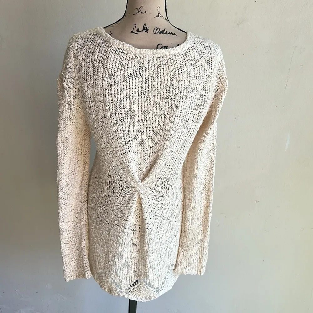 Anthropologie Yellow Bird V-Neck Mesh Knit Cream Sweater Size Small - Image 8