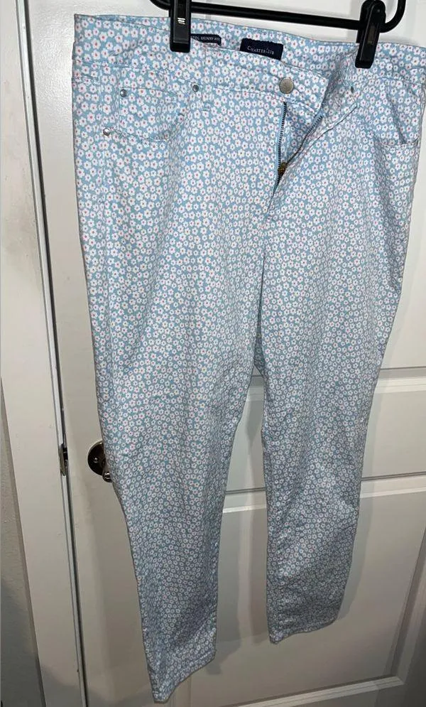 Charter Club Women's All OverPrinted Skinny Ankle Jeans BabyBlue Flowers Size 12 - Image 2