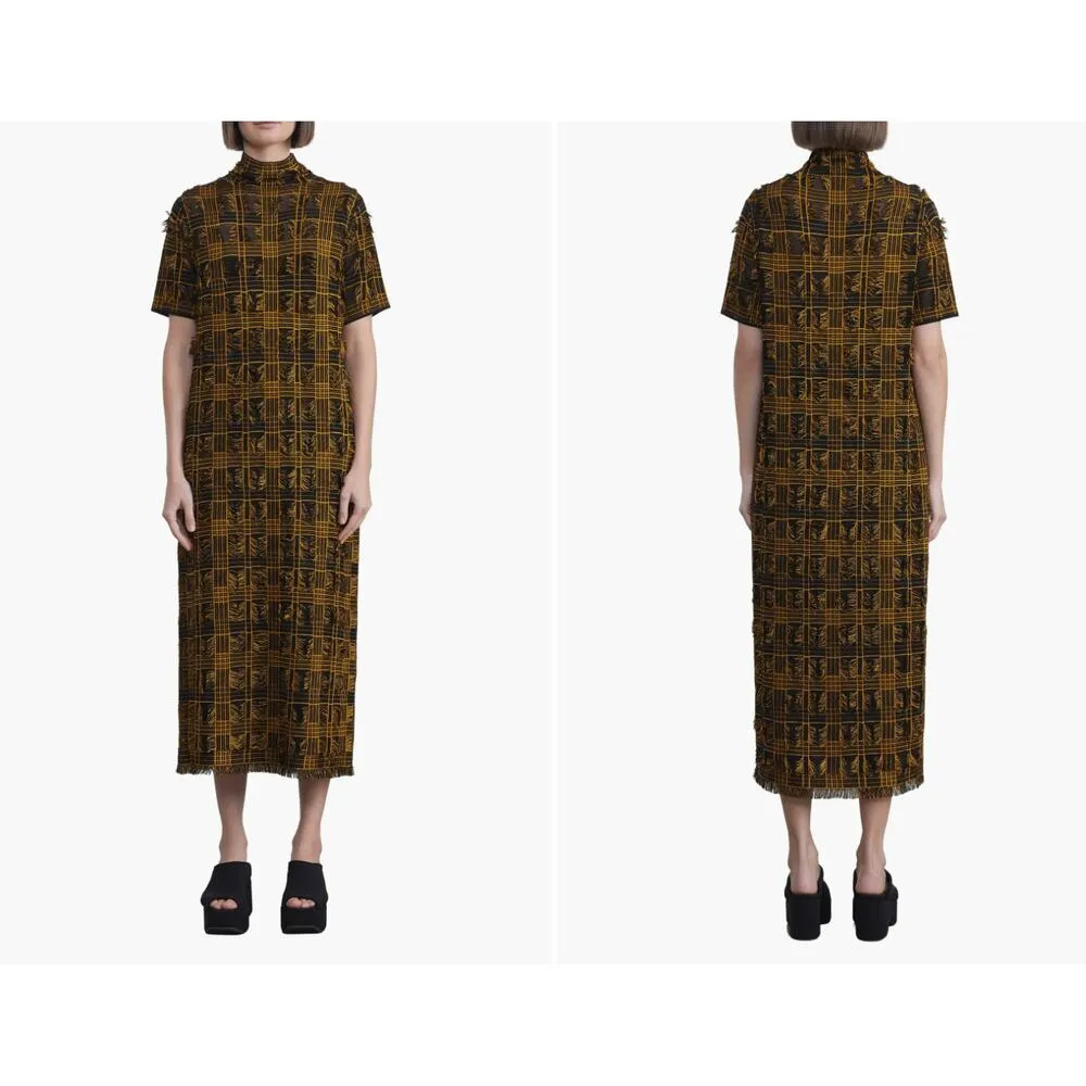 Lafayette 148 New York Fringed Plaid Mock Neck Sweater Dress Small - Image 9