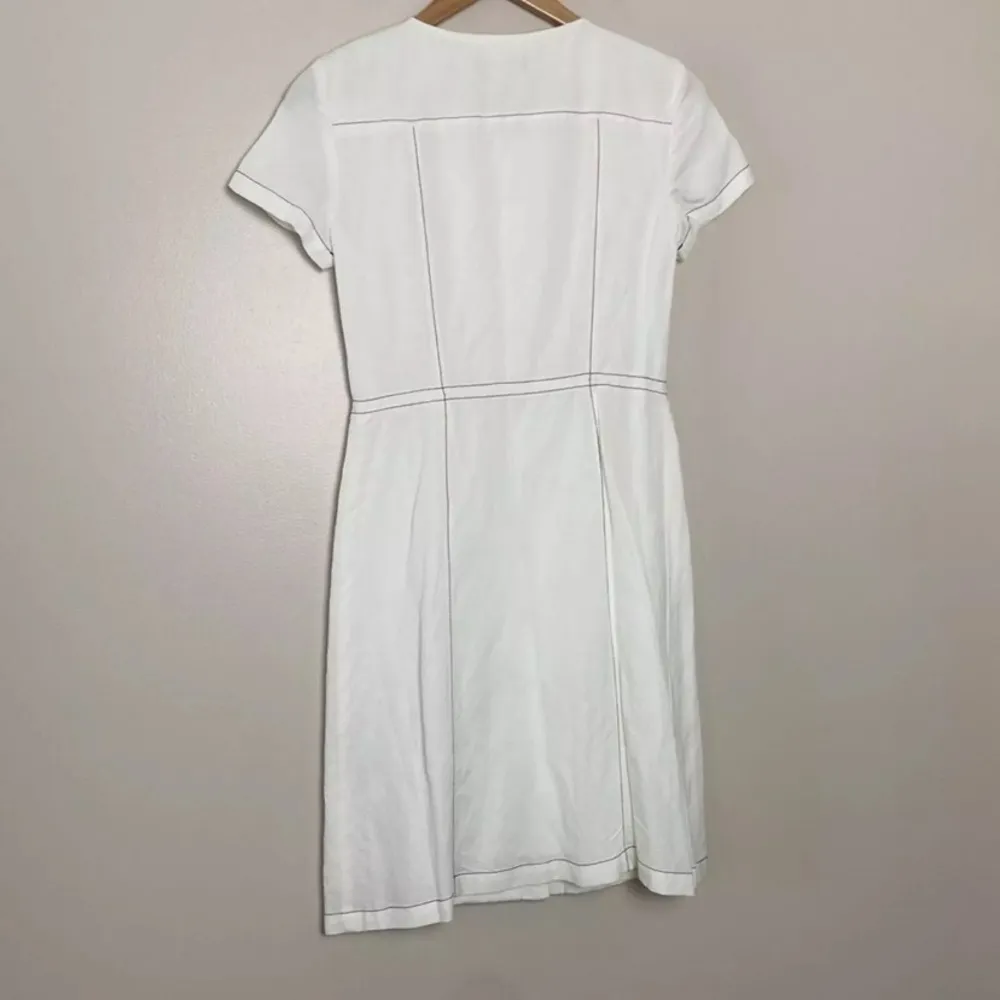 New KARL LAGERFELD PARIS Linen Blend Shirt Dress Snap Front Short Sleeve Size 2 - Image 4