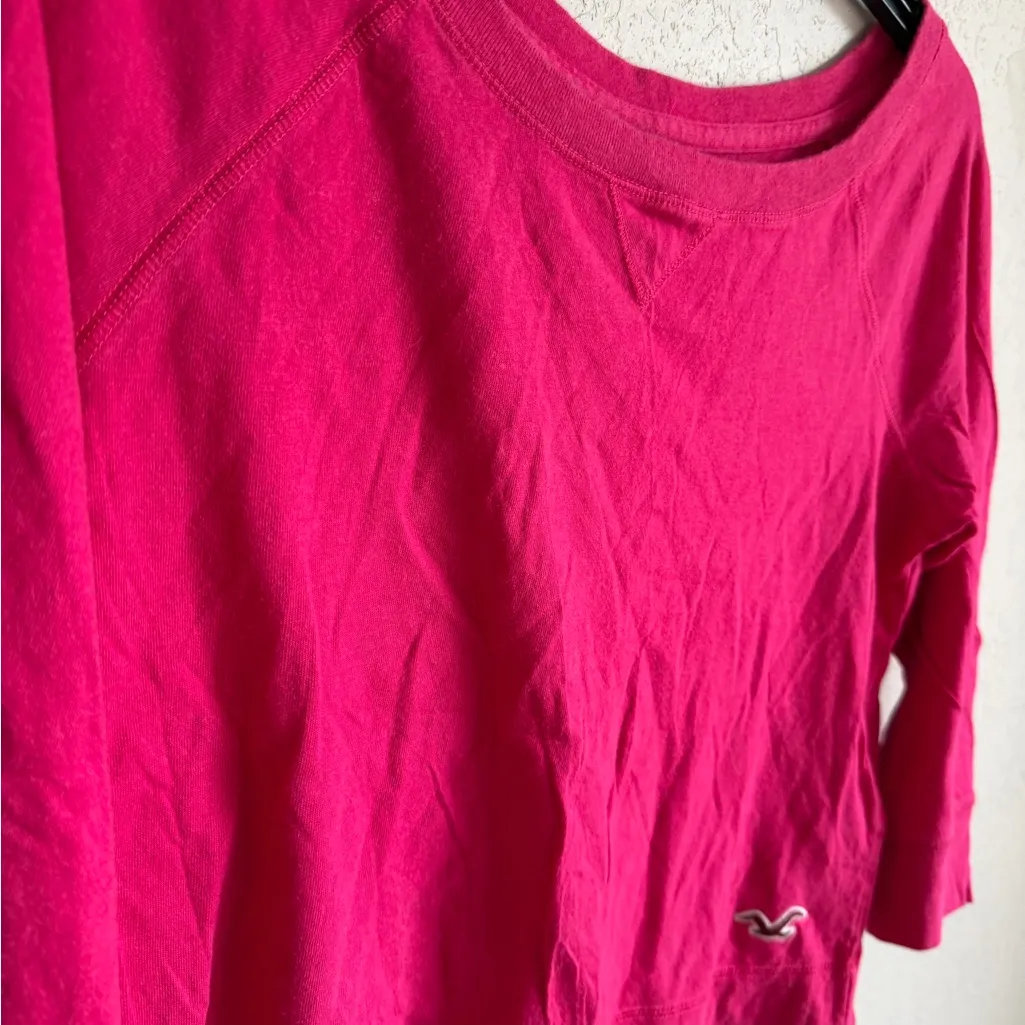 Hollister Hot Pink Half Sleeve Scoop Neck Cropped Blouse Womens XS Barbiecore - Image 2