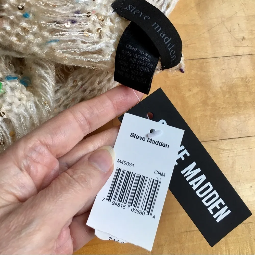 Steve Madden Colorful Confetti Infinity Scarf with Sequins, Ivory, Cream, Gold - Image 6