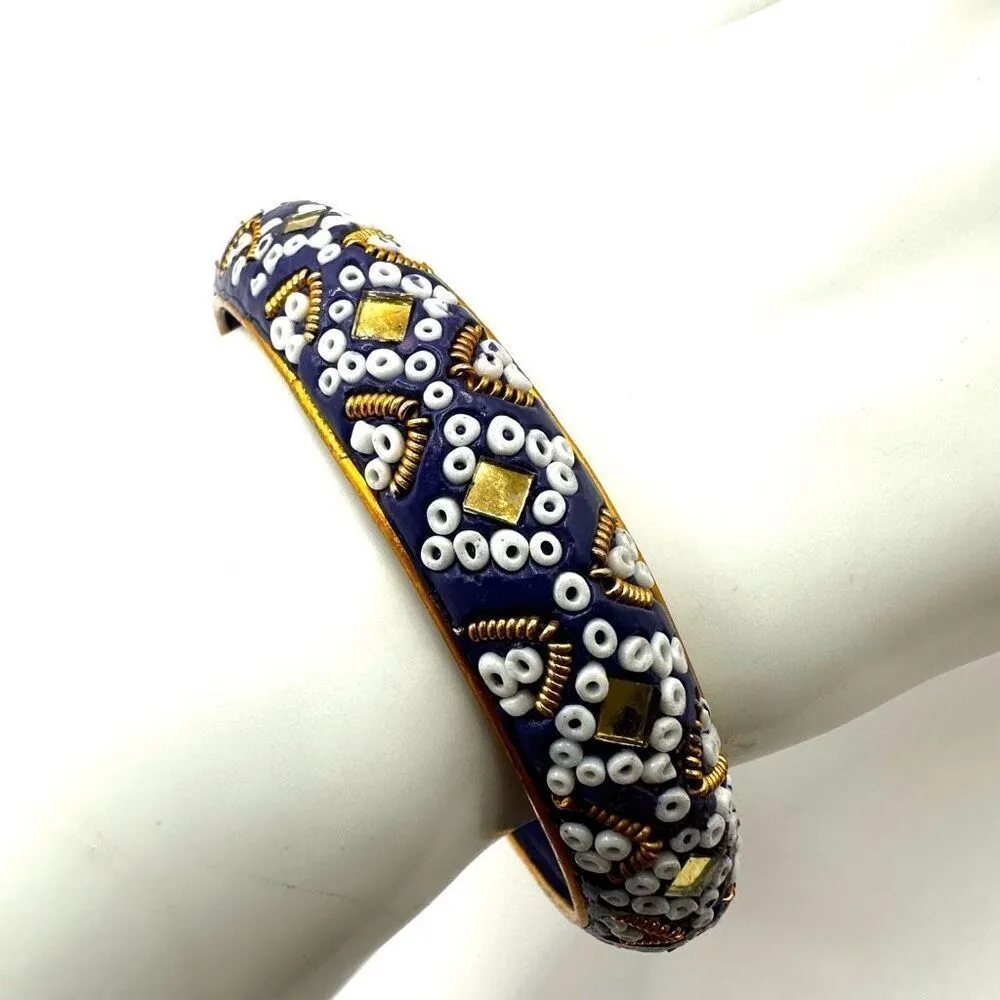 Blue beaded Indian mirrored bangle bracelet - Image 2