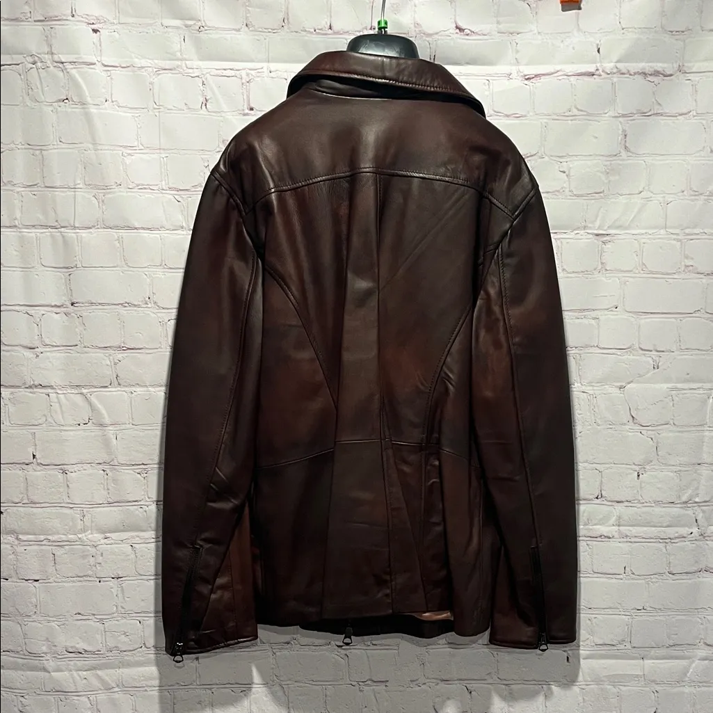 Italian Woman's Brown Leather‎ Zip Up Jacket Made by CURGÈ size L EU 48 NWT W17 Size L - Image 8