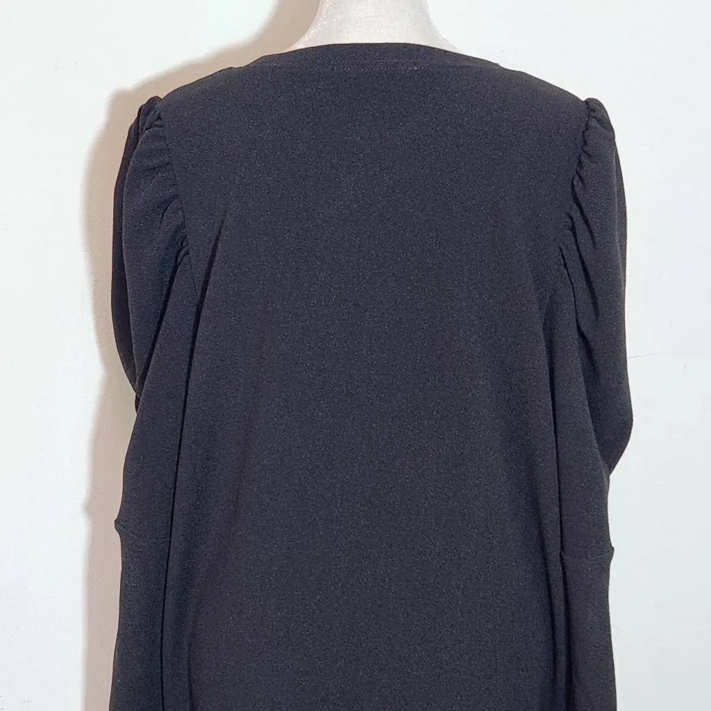 Yakira Bella Black Dress with Puffy Sleeves Size Medium Black Knee - Image 6