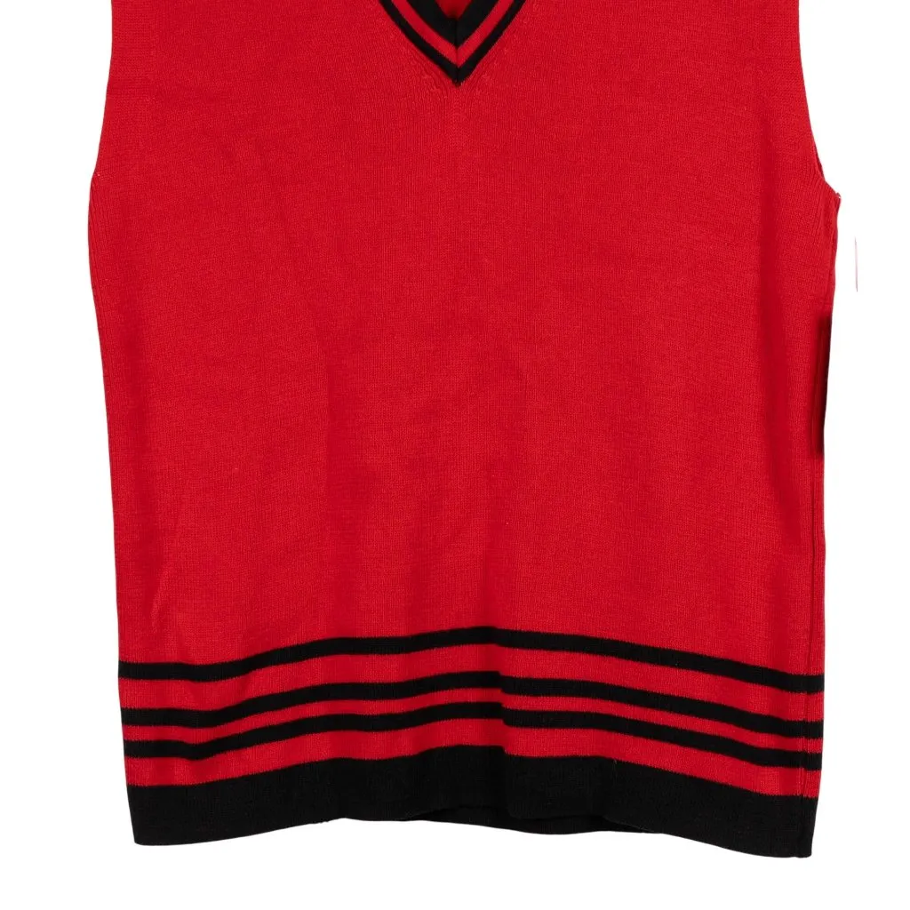Erika VTG Sweater Vest S VNeck Red Black Trim Old Money Academic Classic Stretch - Image 3