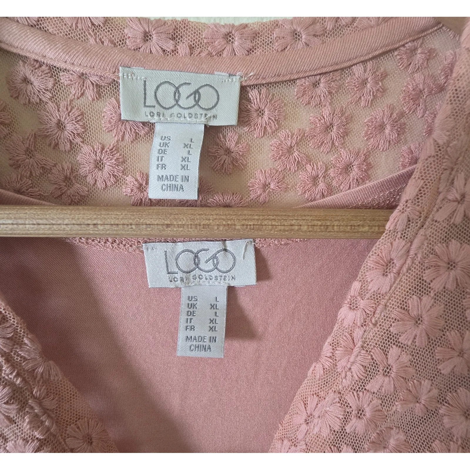 LOGO Lori Goldstein Coral Pink‎ Embroidered Peplum Top Tank Set Large - Image 3