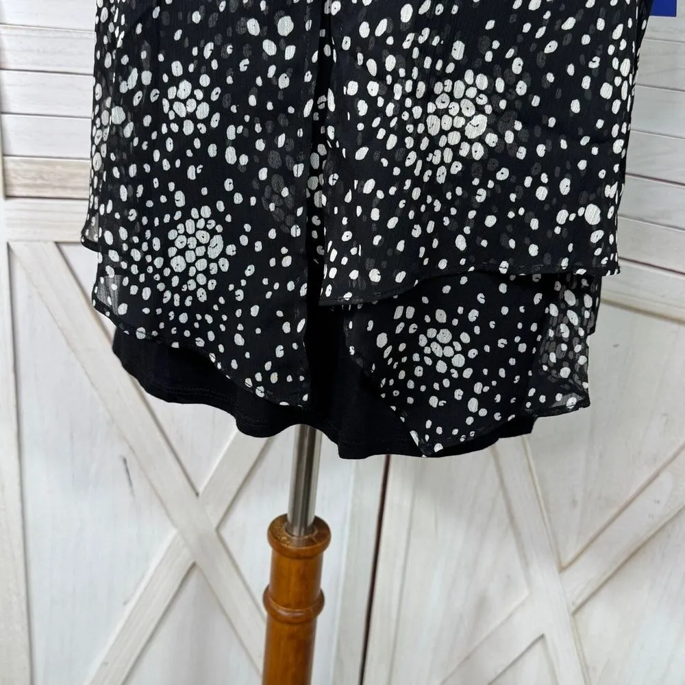 Apt. 9 Polka Dot Tiered Layers Split Flutter Sleeve Top Blouse Black White Small - Image 7