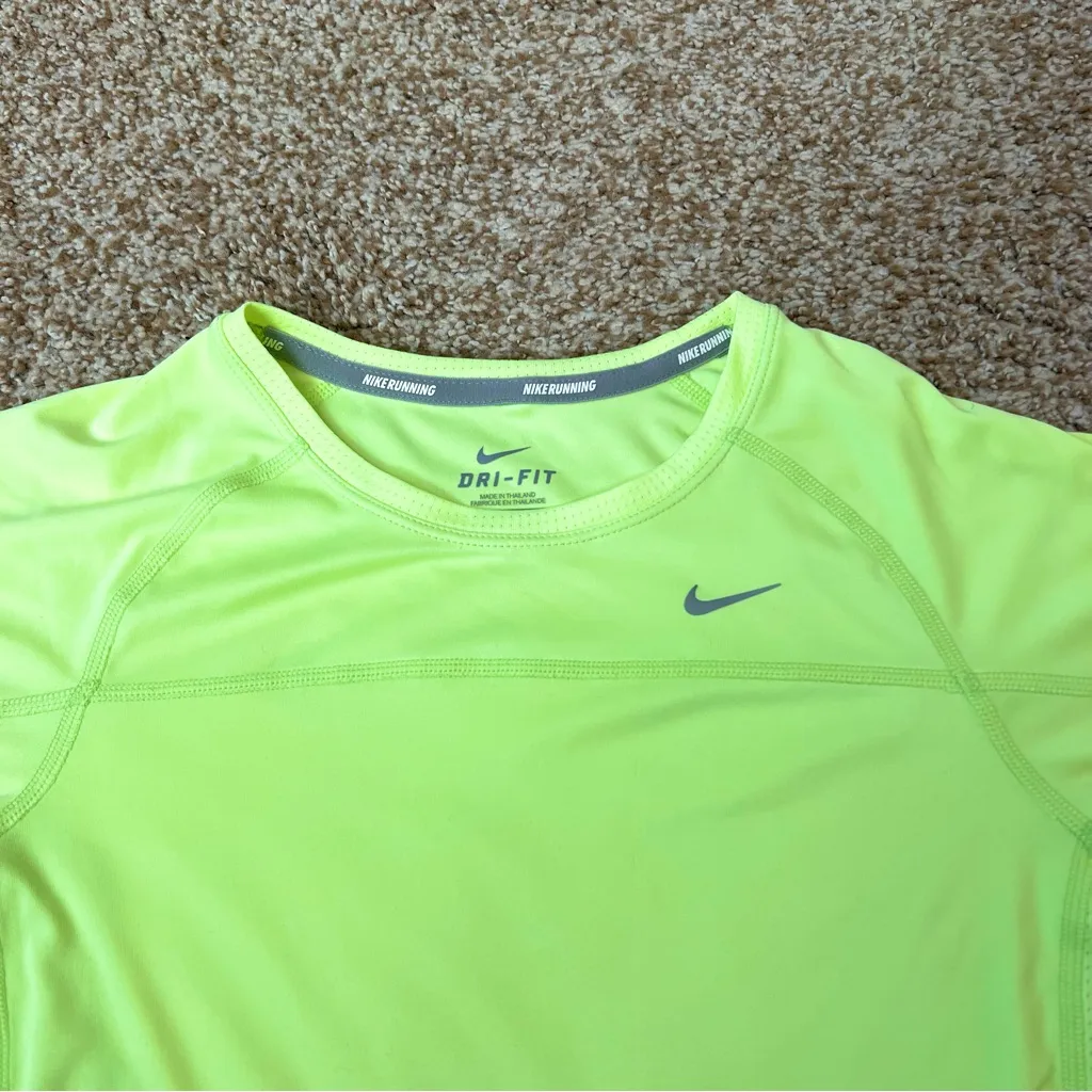 Nike Dri-Fit Running Neon Yellow Green Reflective Short Sleeve Shirt Workout XS - Image 2