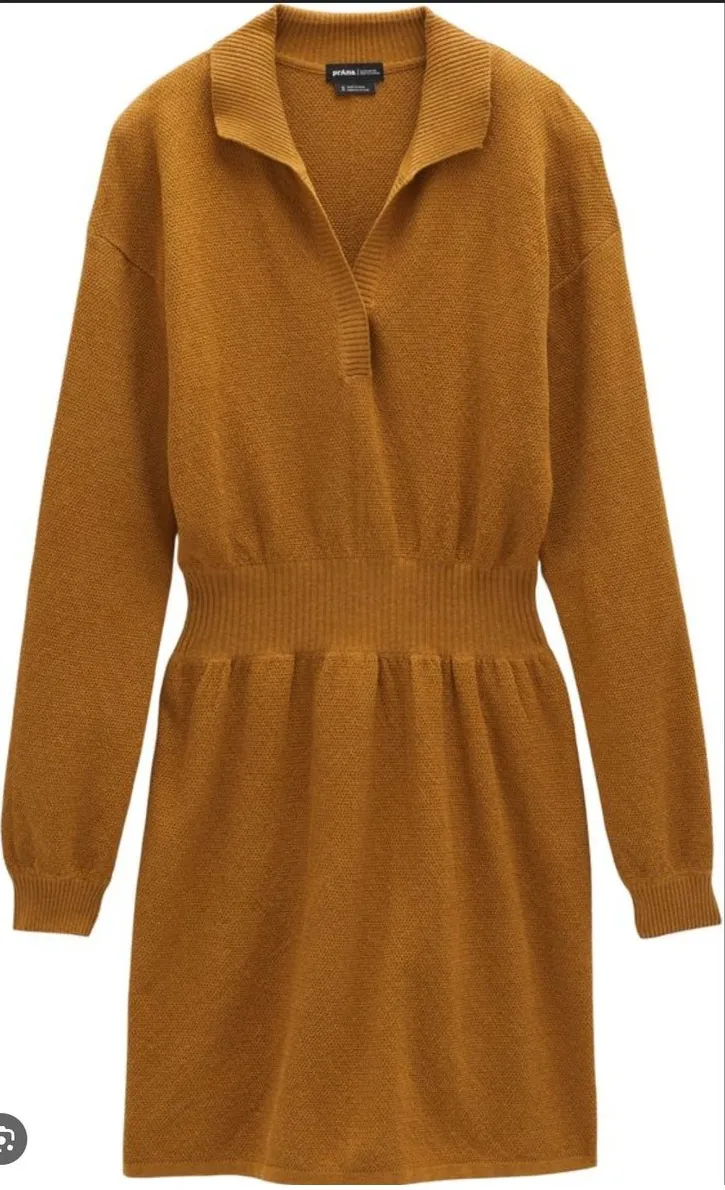 PrAna Milani V-Neck Dress Spice Tan Knit Sweater Wool Fall Preppy XL - Image 1
