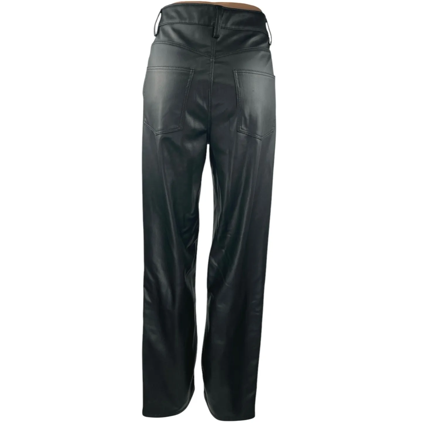 Zara Black Faux Leather Vegan High Waisted Straight Leg Trouser Pants Size 6 - Image 3