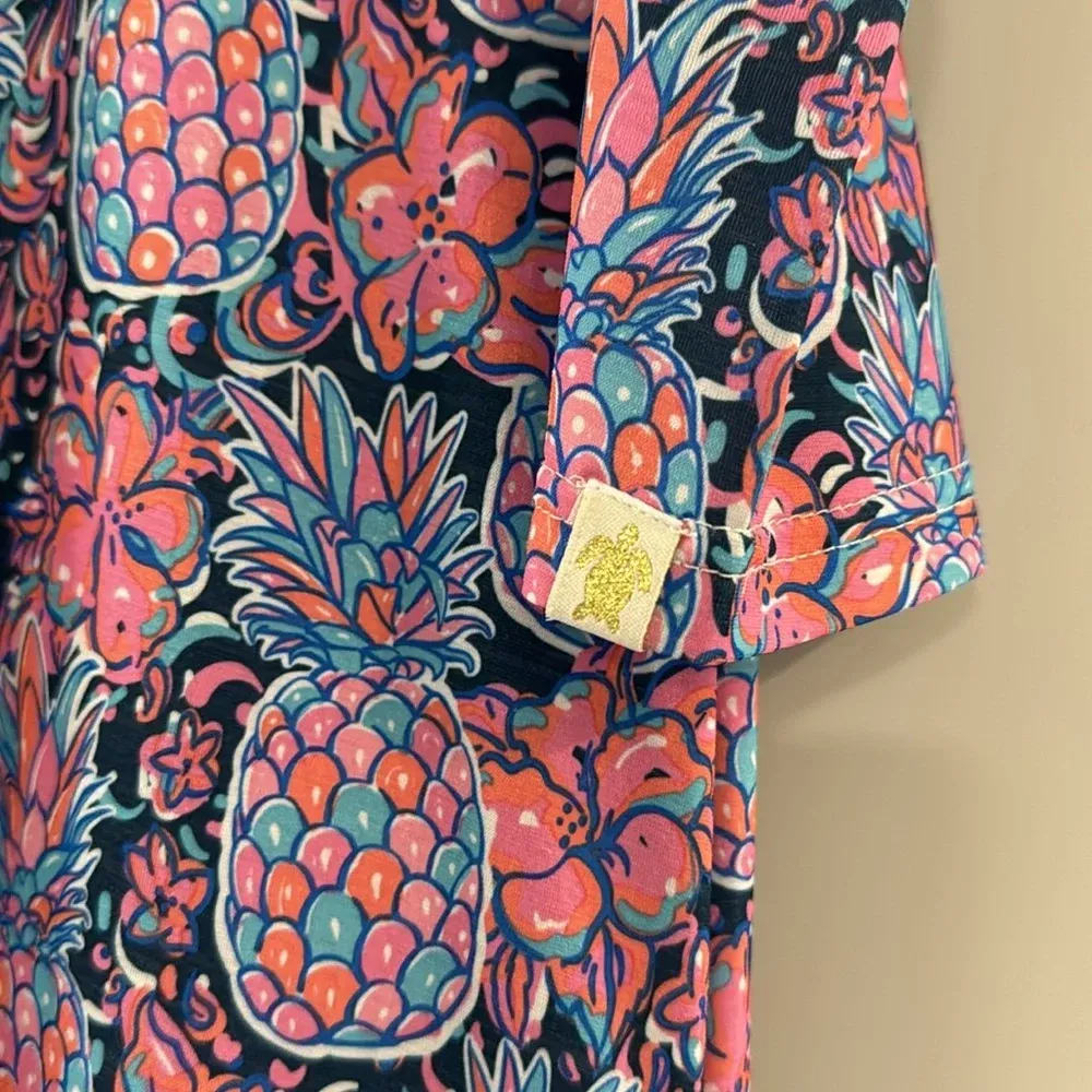 Simply Southern Pink Blue Pineapple Print Cold Shoulder A-Line Dress w/‎ Pockets - Image 2