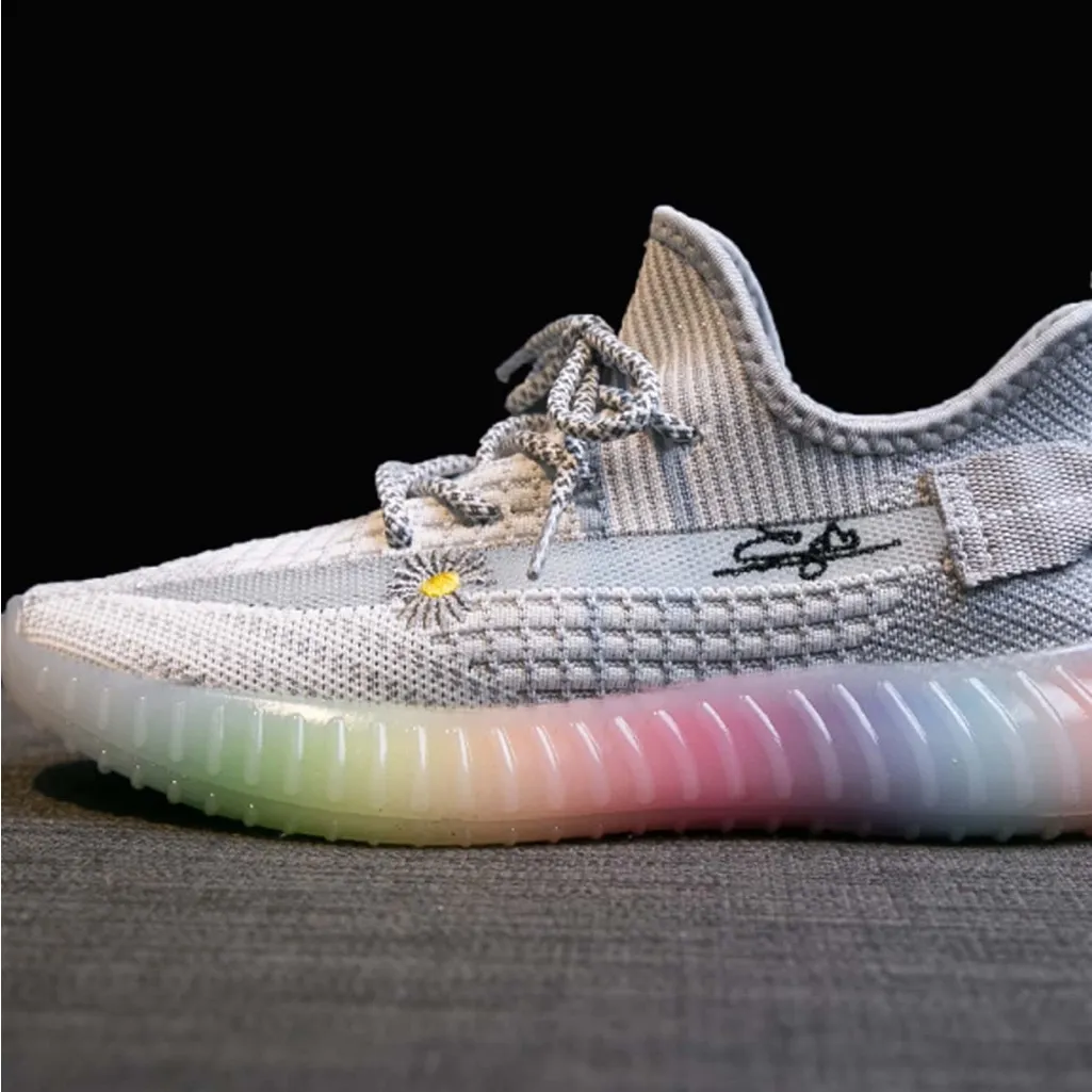 Stylish Gray Sneakers with Rainbow Sole Size 7 - Image 2