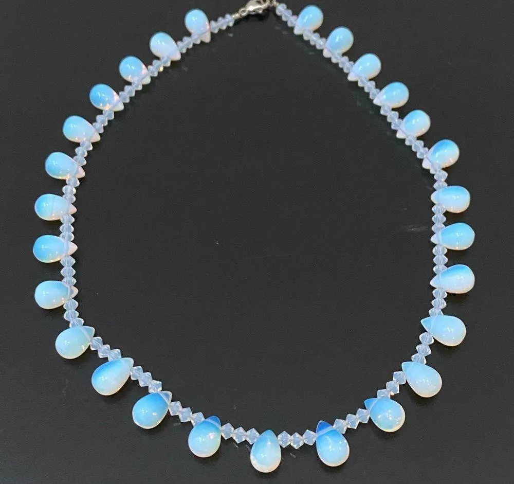 Opalite Teardrop Top Drilled Beaded 18” Necklace W/ Sterling Silver Clasp 32g. White - Image 3