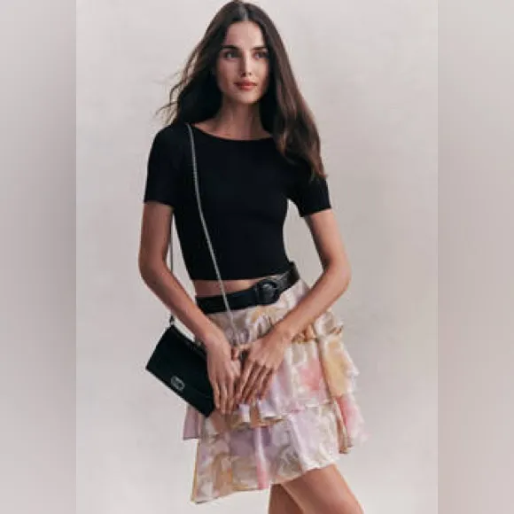 LAUREN Ralph Lauren ,NWT $185, Floral Ruffle Trim Crinkle Georgette Skirt, Sz 12 - Image 2