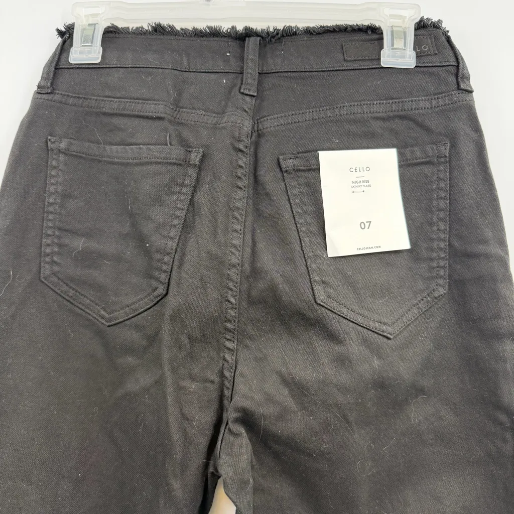 Cello High Rise Super Flare denim jeans black wash distressed knees size 7 NWT - Image 5
