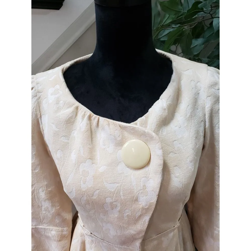 Forever 21 Women Beige Brocade Floral Victorian Feminine Trench Peacoat Jacket M - Image 5