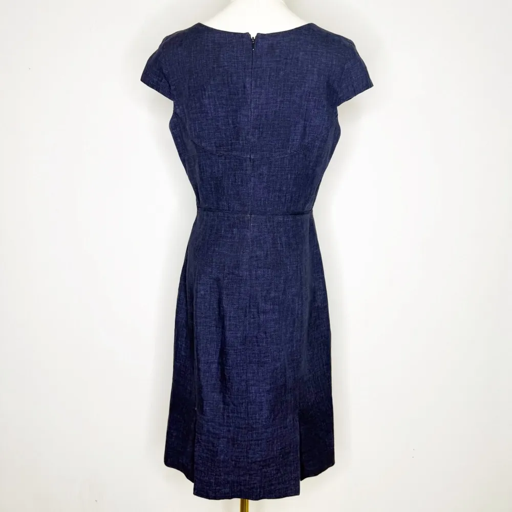 Hobbs London 100% Flax Denim Dress Navy Blue Size 10 | Scoop Neck - Image 9