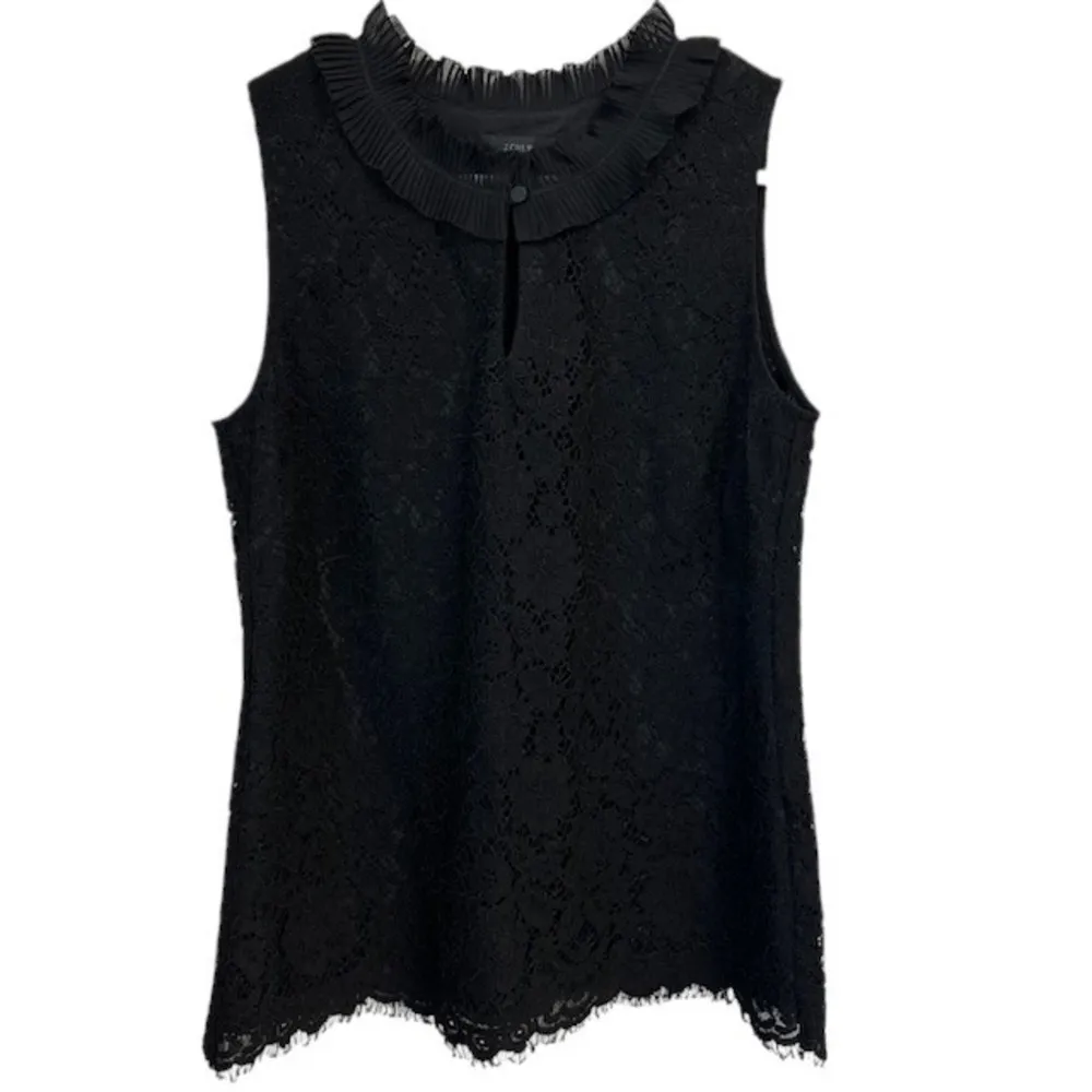 J.Crew Lace Top Ruffle Mock Neck Sleeveless Keyhole Black Blouse Size Tall Small - Image 3