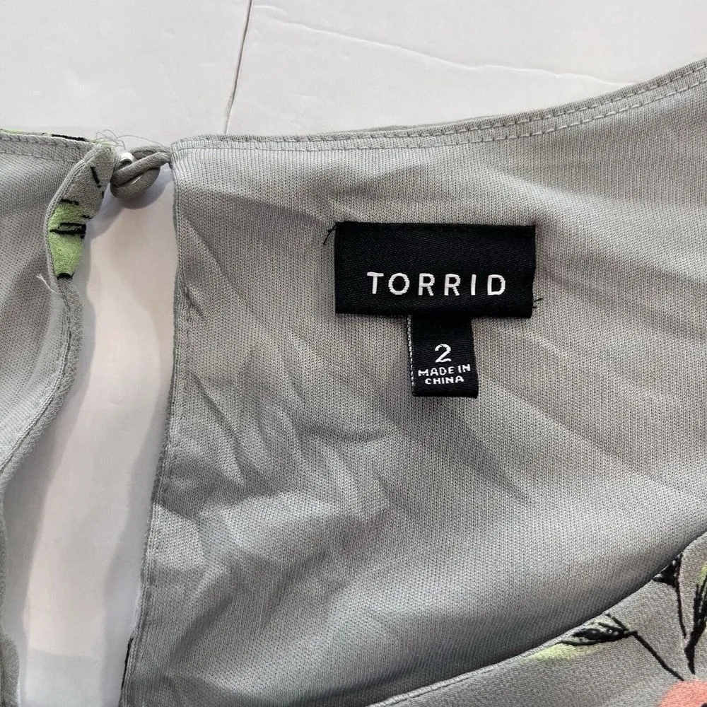 Torrid Gray Floral Ruffle Sleeve Chiffon Skater‎ Flare Dress Size 2X - Image 8