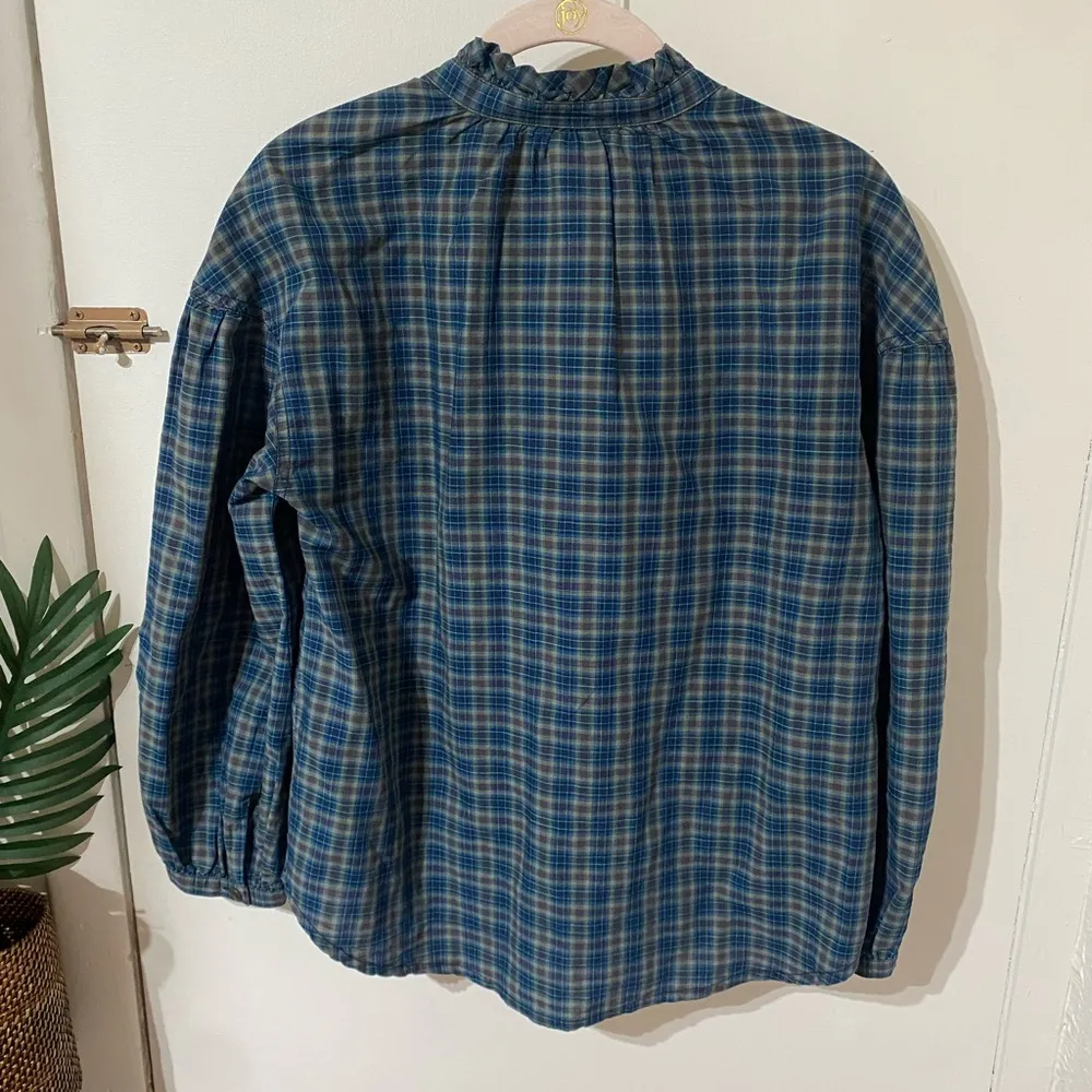 Madewell Plaid Ruffleneck Popover Top Blouse button down size small - Image 7