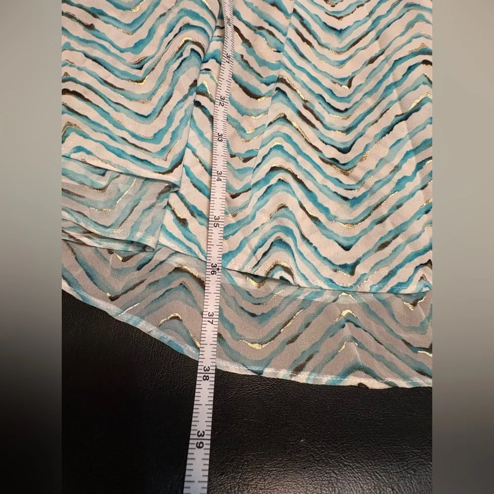 White House Black Market Wm Dress Printed Smock Sleeveless Blue High Neck Size M - Image 11