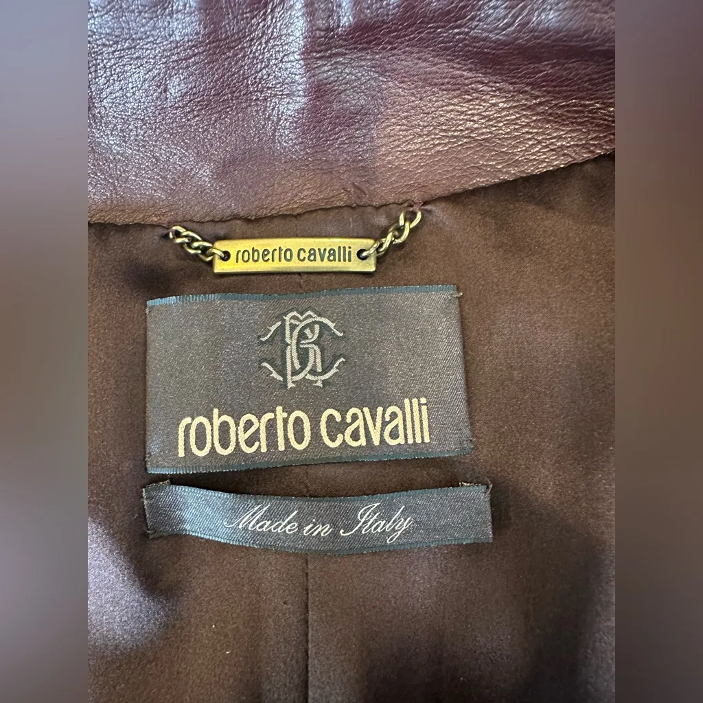 Roberto Cavalli Burgandy Maroon Leather Suede detailed stitching vintage jacket - Image 7
