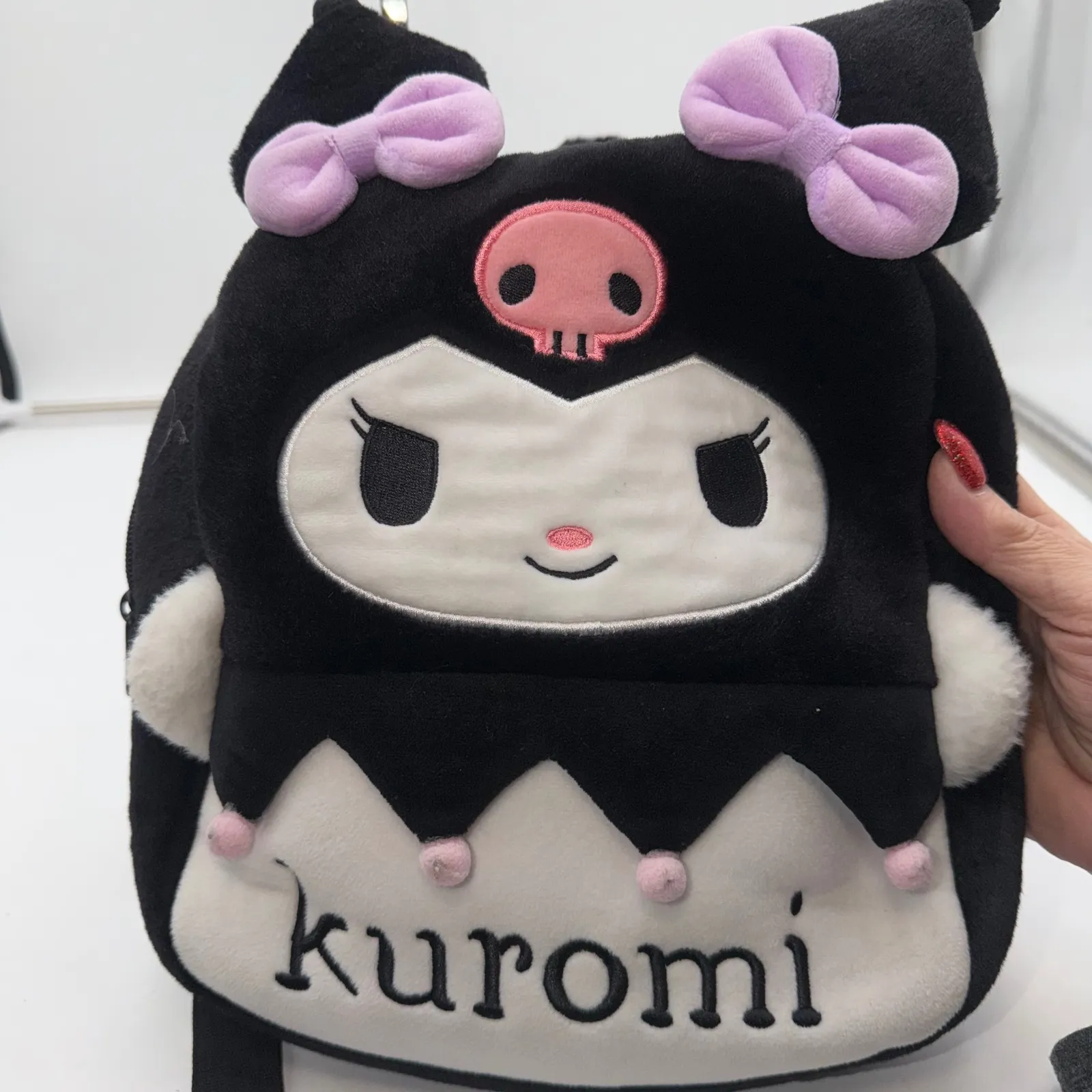 Sanrio Kuromi Plush Backpack Black Lavender Bow Skull Face Cute - Image 8