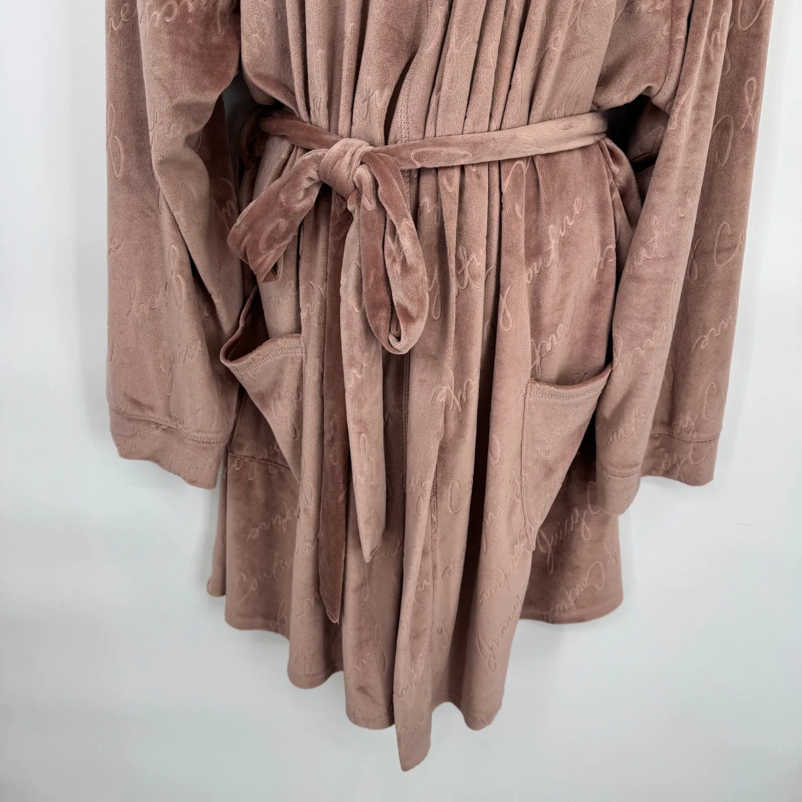 Juicy Couture Velour Robe Pink Embellished Logo Plush Womens 2X Belt Pockets - Image 4