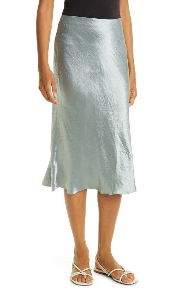 NWT Vince Satin Slip Midi in Sea Stone Pull-on A-line Skirt XS $265 - Image 4