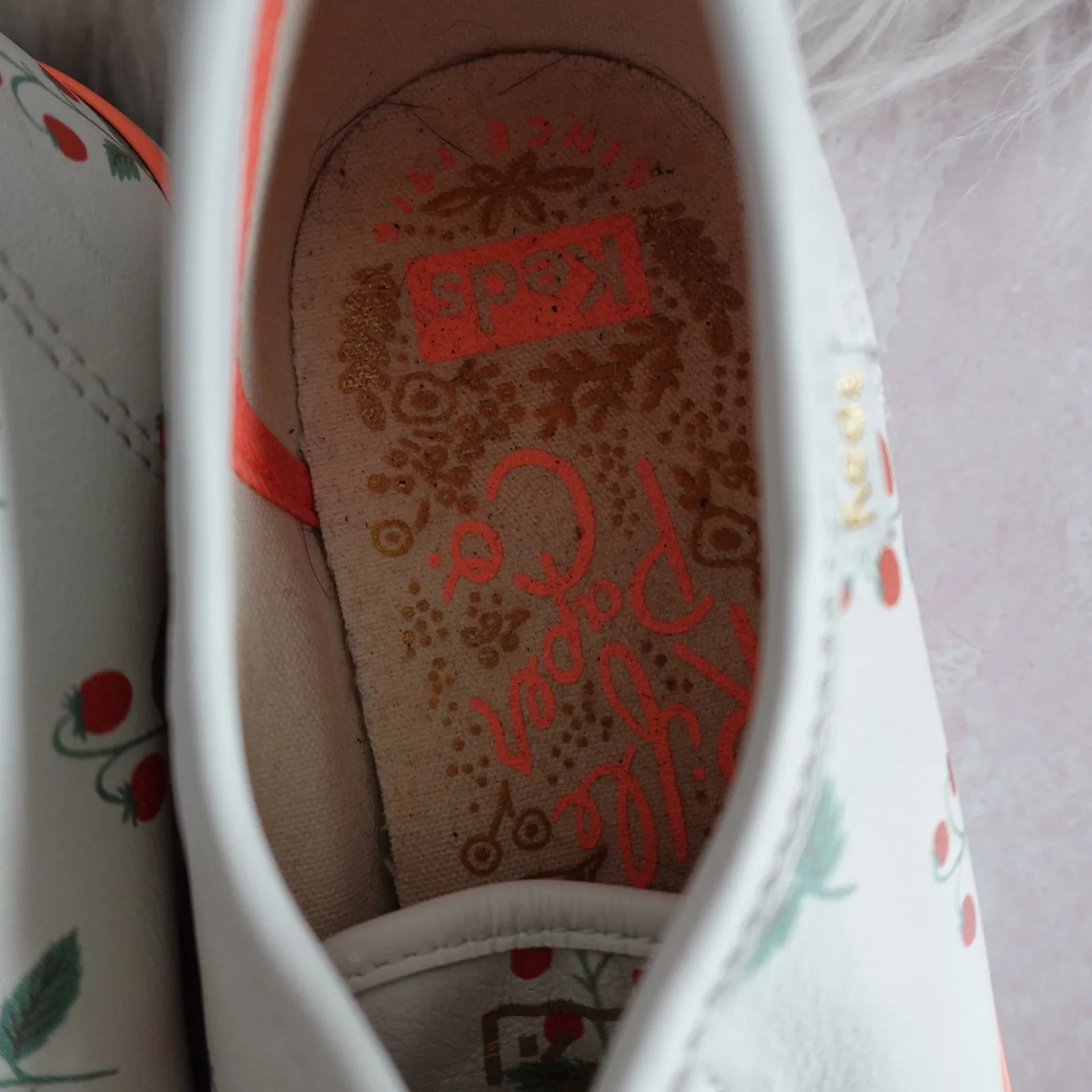 Keds x Rifle Paper Co. Kickstart Leather White Red Strawberry Low Top Sneakers Size 8 - Image 13