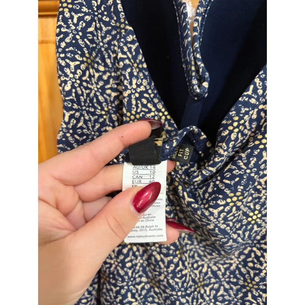 Nip Tuck Swim Navy Gold Print Halter One Piece Swimsuit US 10 AU 14 - Image 6