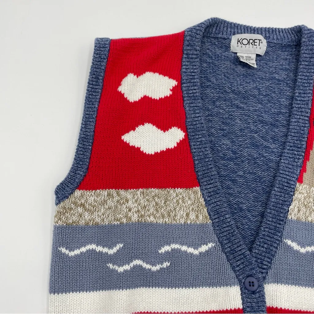 Vintage Sweater Vest Women’s Beach Scene Quirky Scenery Unique Fun Summer Tree Blue Size undefined - Image 5