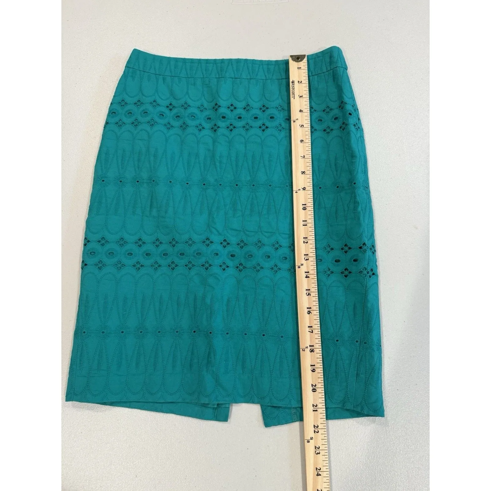 Ann Taylor Loft Skirt Women 0 Green Cotton Eyelet Pencil Lined Workwear Academia - Image 5