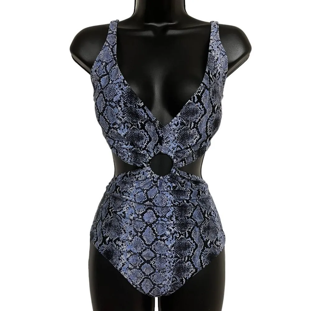 Bar Ill Women's Blue Python printed monokini one piece swimsuit Large NWT. - Image 3