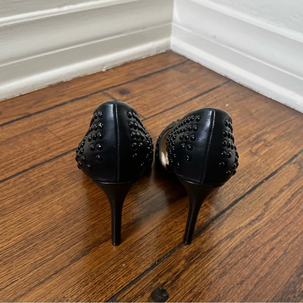 French Connection Black Vegan Leather Studded Pumps Heels - Image 12