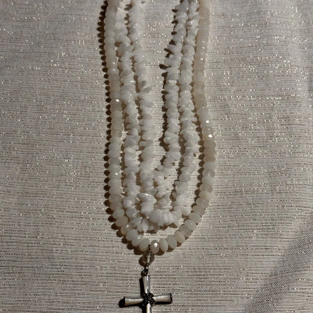 Three Strand Cross Necklace White - Image 3