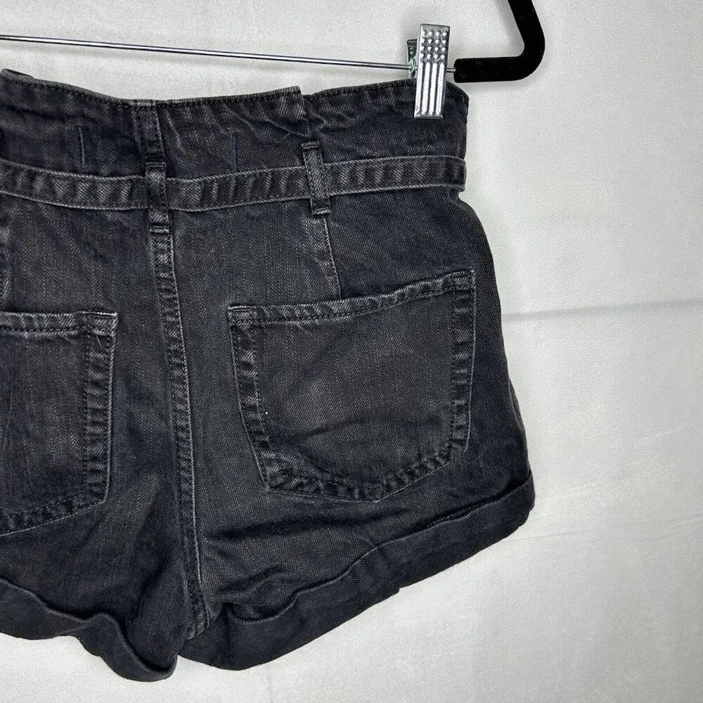 Hollister High-Rise Mom 3" Shorts Womens Sz 5 / 27 Black Denim Belted Cuffed - Image 7