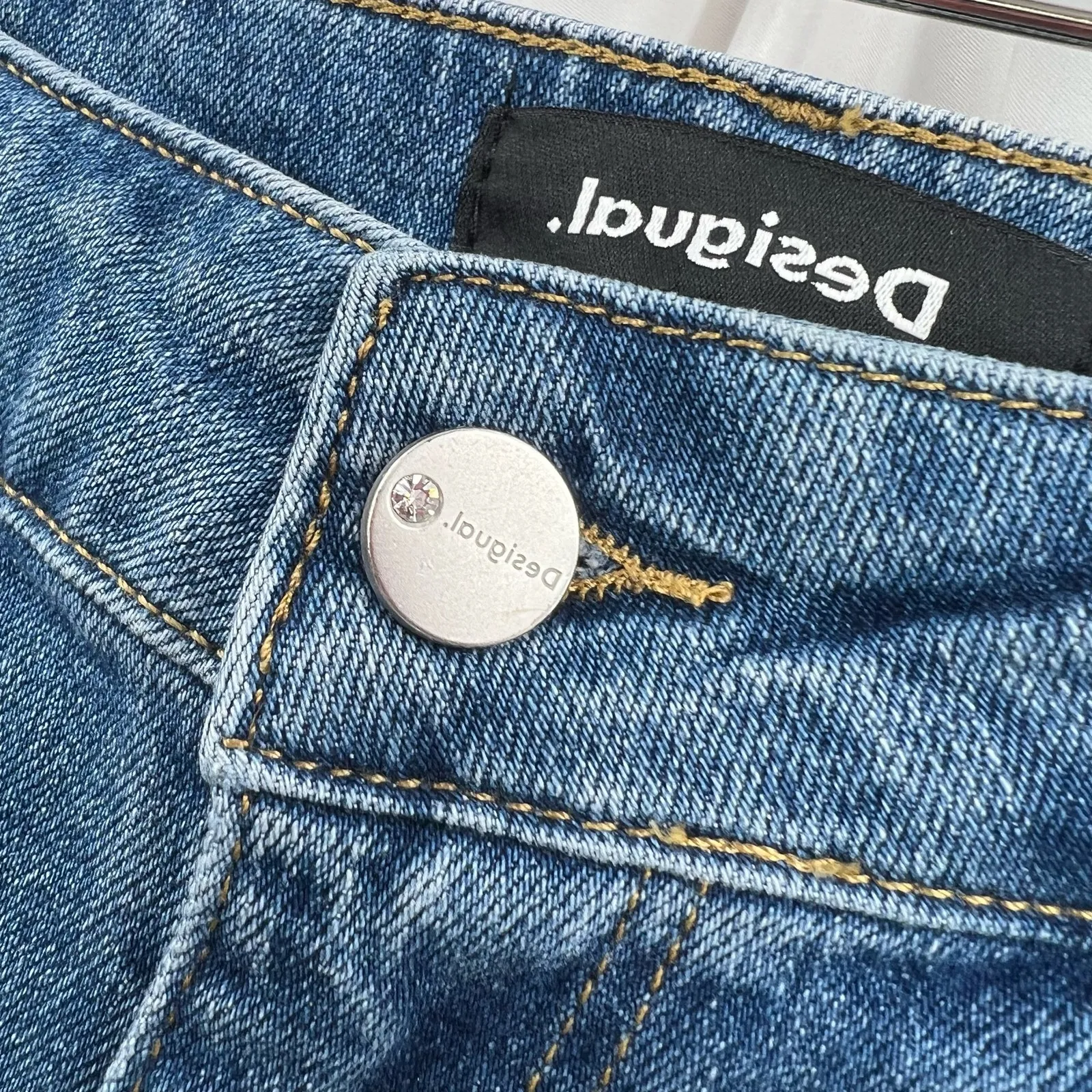 Desigual Boho Embroidered Crystal Embellished Straight Leg Jean US 4 New - Image 13