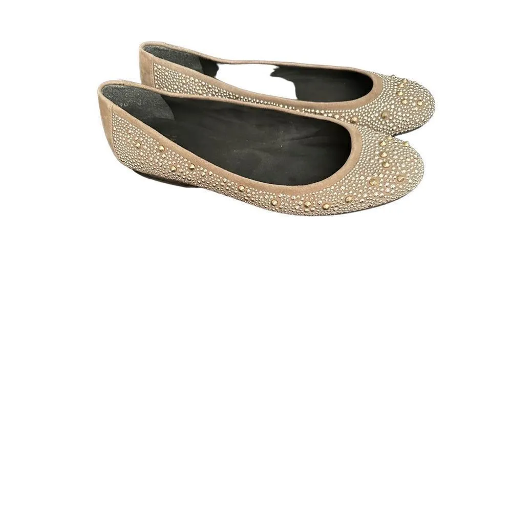 Stuart Weitzman Taupe Tan Ballet
Flats Metal Studs nubeads Haze Suede - Image 3