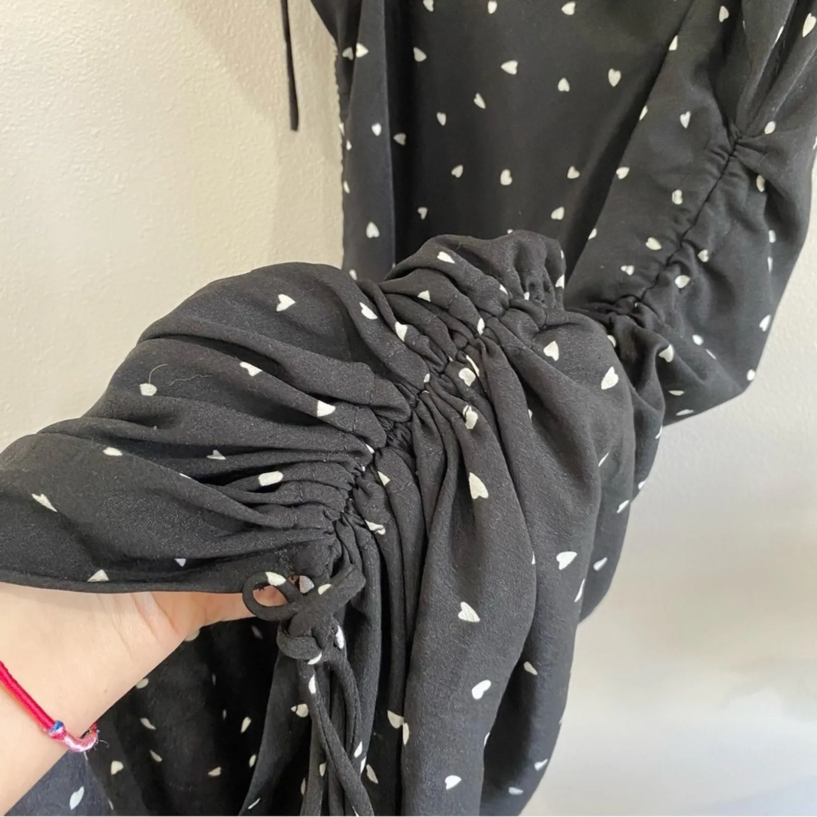 NWT Lioness String Along Mini Dress Black Heart Print Ruched Adjustable 4 - Image 9